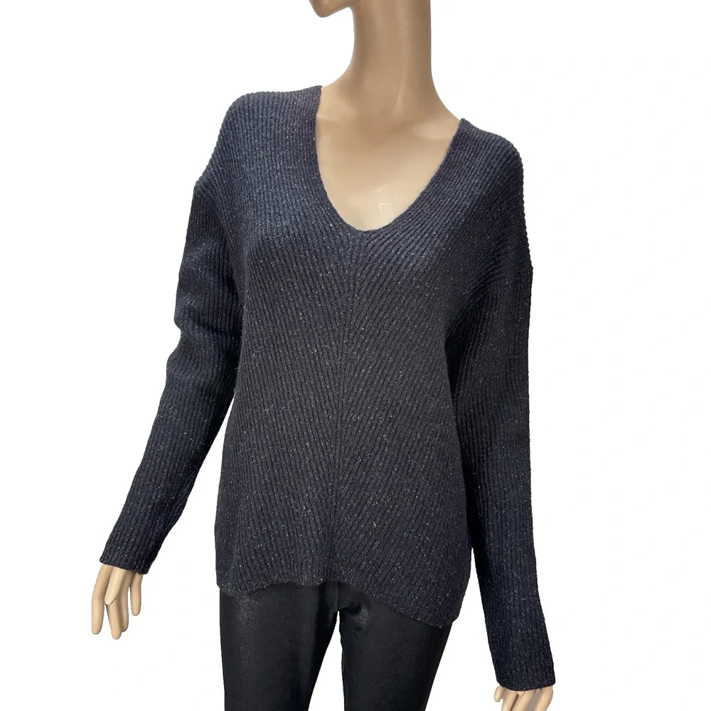French Connection Donegal Ribbed Knit V-neck Oversized Sweater Size XS Wool Silk